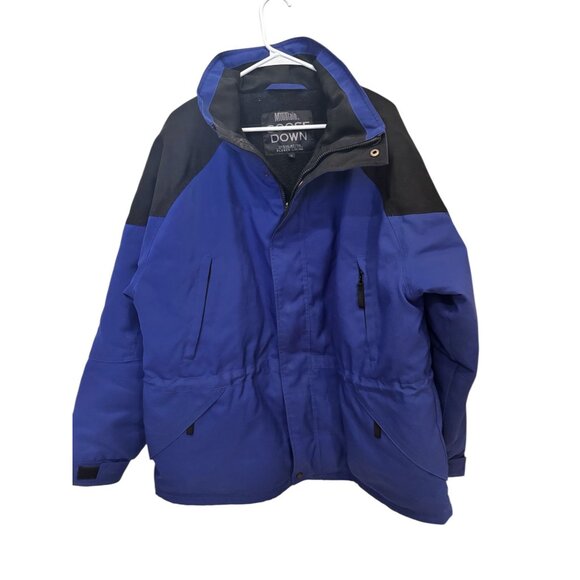Maxam Mountain Goose Down Insulated Jacket XL Blue Black Winter Ski Coat Parka - Picture 1 of 12